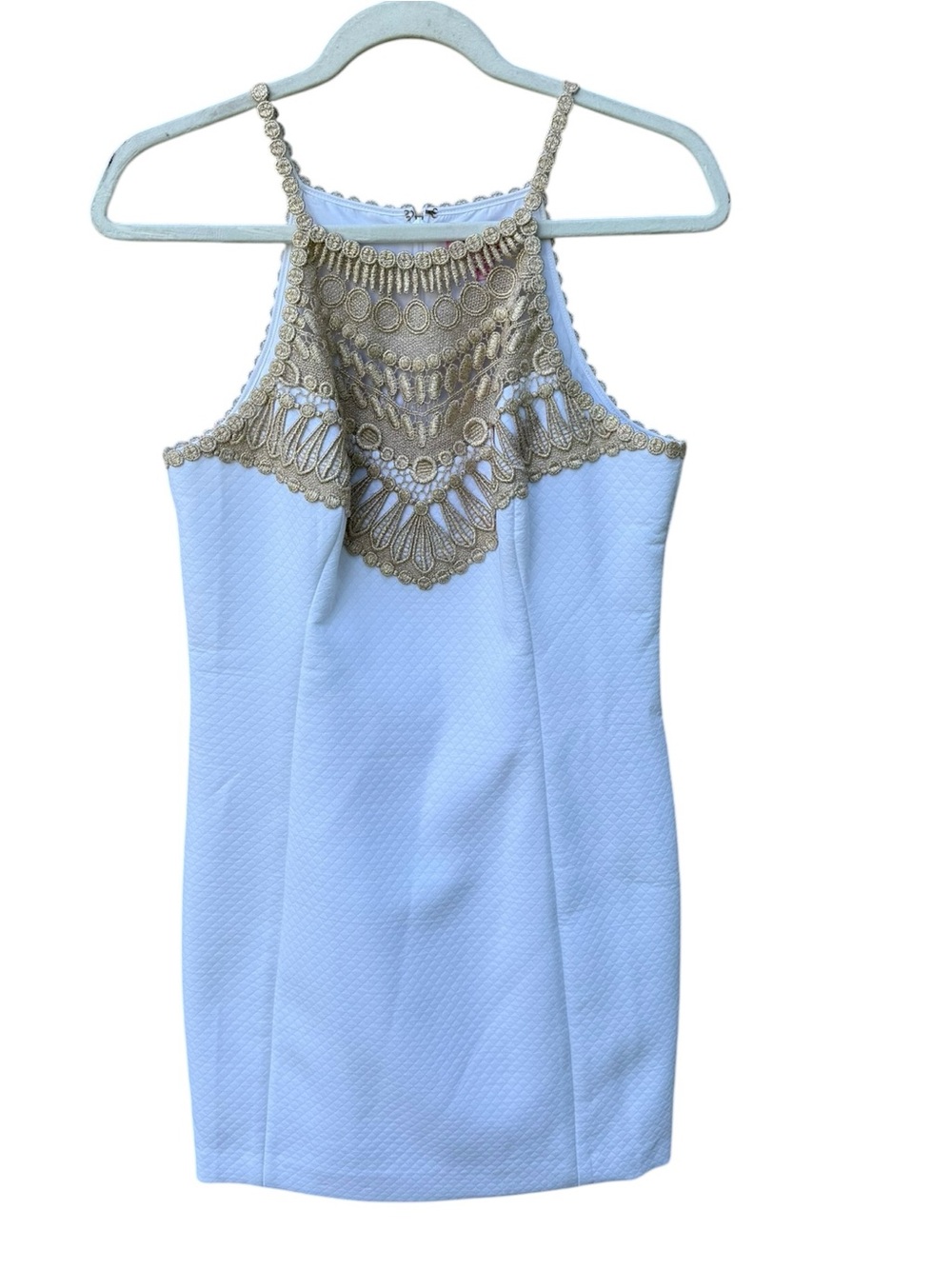 Lilly Pulitzer White Mini Dress with Gold Lace Yoke